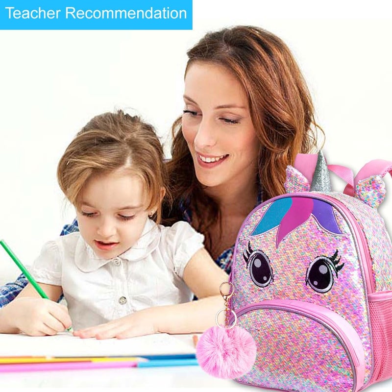 gxtvo 3PCS Unicorn Backpack for Girls, Toddler Sequin Preschool Bookbag, 12.5" Cute Cartoon Animal Schoolbag - Image 3